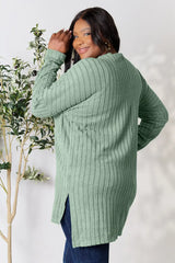 Basic Bae Full Size Ribbed Round Neck Long Sleeve Slit Top - ShopBasicbae - Flyclothing LLC