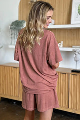 Double Take Full Size Round Neck Short Sleeve T-Shirt and Shorts Set - Trendsi - Flyclothing LLC