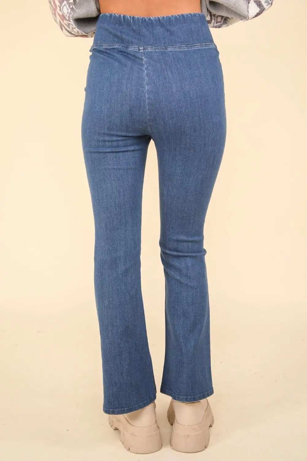 VERY J Washed Denim Stretchy Crossover Waist Leggings - Trendsi - Flyclothing LLC