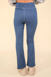 VERY J Washed Denim Stretchy Crossover Waist Leggings - Trendsi