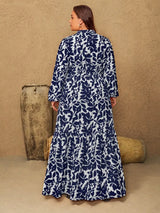 Plus Size Floral Print Notched Long Sleeve Maxi Dress - Trendsi - Flyclothing LLC