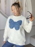Butterfly Round Neck Long Sleeve Sweater - Trendsi - Flyclothing LLC