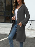 Pocketed Button Up Long Sleeve Hooded Cardigan - Trendsi - Flyclothing LLC