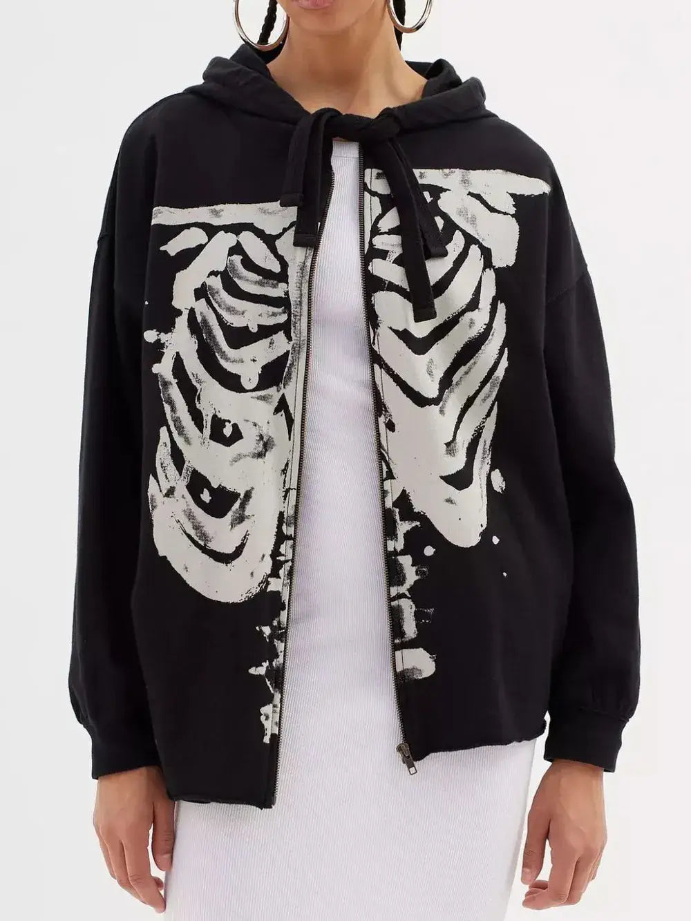 Skeleton Zip Up Drawstring Hoodie - Trendsi - Flyclothing LLC