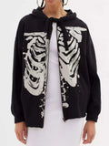 Skeleton Zip Up Drawstring Hoodie - Trendsi - Flyclothing LLC