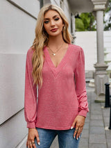 V-Neck Long Sleeve T-Shirt - Trendsi - Flyclothing LLC