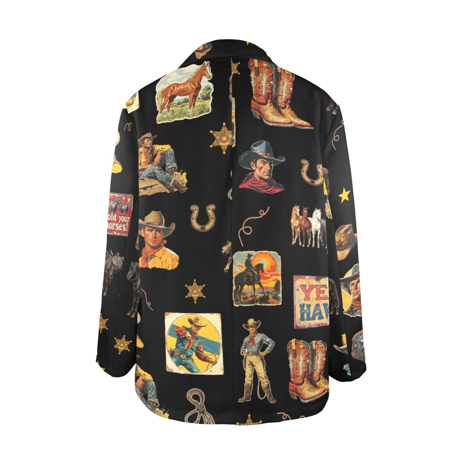 Baha Ranch Vintage Cowboy Collage Western Women's Blazer - Baha Ranch Western Wear - Flyclothing LLC