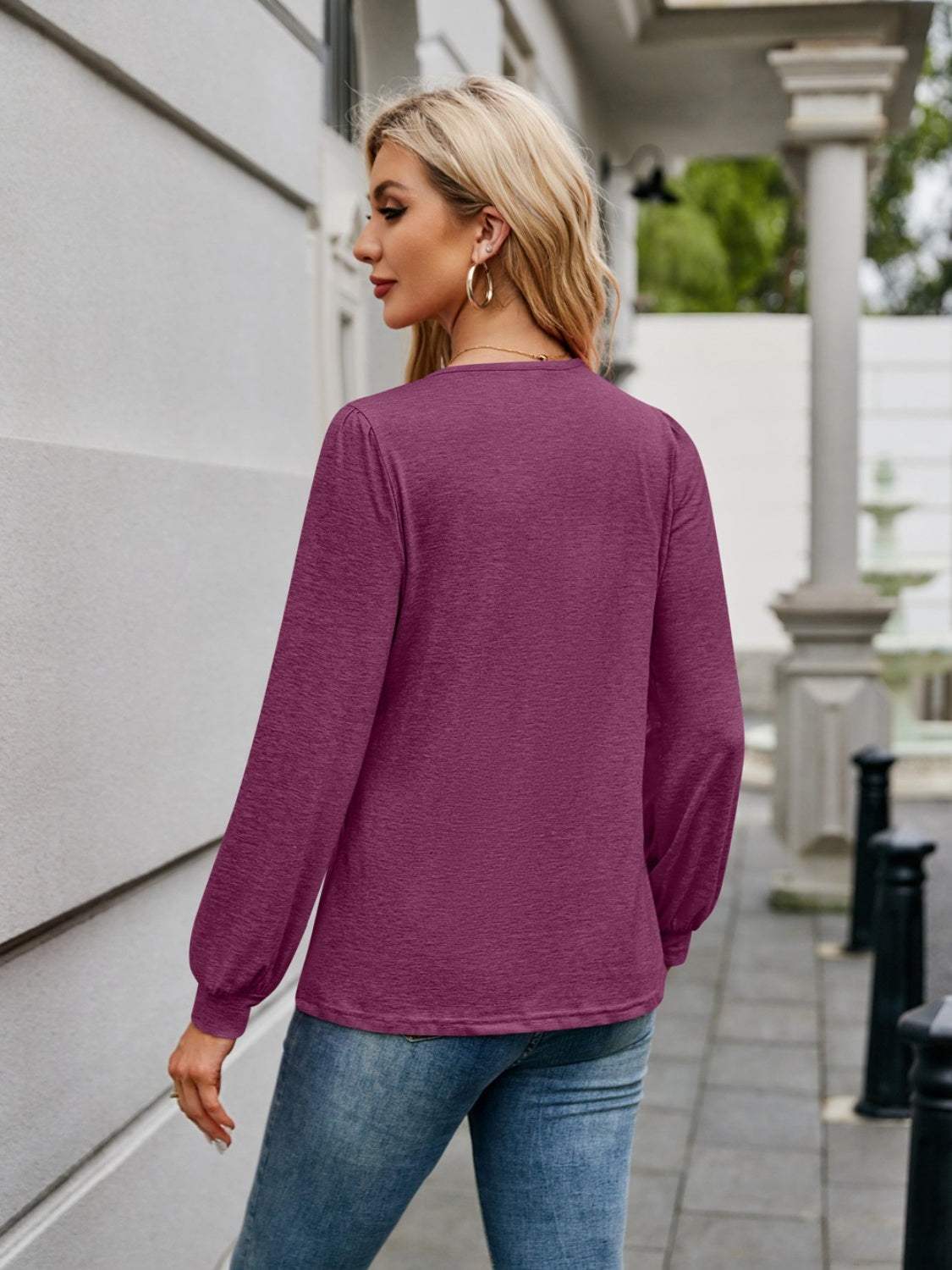 V-Neck Long Sleeve T-Shirt - Trendsi - Flyclothing LLC