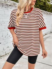 Lovelet Striped Round Neck Half Sleeve T-Shirt - Trendsi