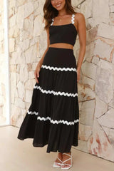 Contrast Trim Cami and Maxi Skirt Set - Trendsi - Flyclothing LLC