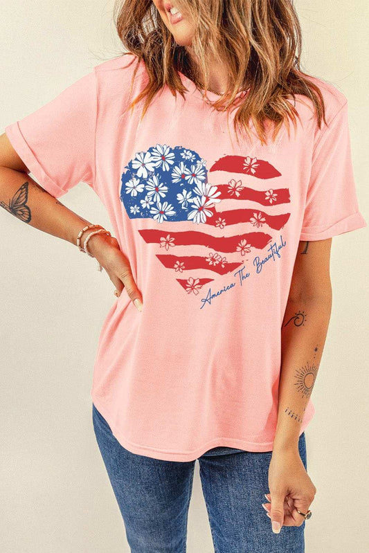 Heart Round Neck Short Sleeve T-Shirt - Trendsi - Flyclothing LLC