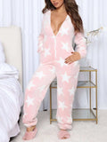 Printed Zip Up Long Sleeve Hooded Lounge Jumpsuit - Trendsi - Flyclothing LLC