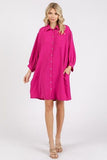 Mittoshop Airflow 3/4 Sleeve Buttoned Shirt Mini Dress - Trendsi