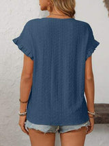 Mandy Eyelet Round Neck Short Sleeve Top - Trendsi - Flyclothing LLC