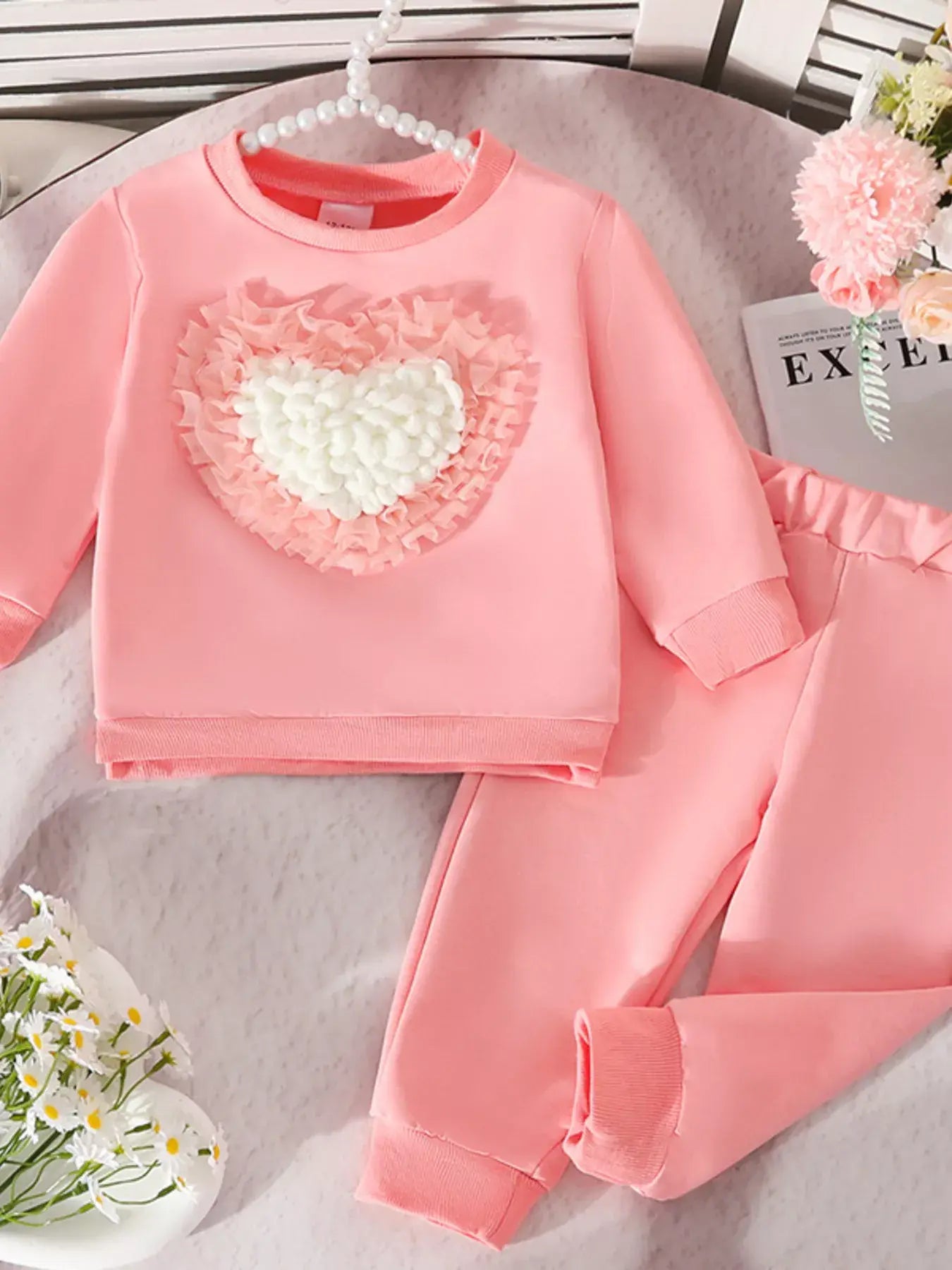 Children's Heart Round Neck Top and Pants Set - Trendsi - Flyclothing LLC