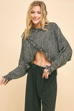 Davi & Dani Fringe Hem Overlapping Asymmetrical Crop Sweater - Trendsi