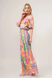 And The Why Puff Sleeve Elastic Edges Geo Printed Crop Top - Trendsi