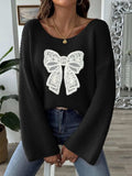 Bow Boat Neck Long Sleeve Sweater - Trendsi - Flyclothing LLC
