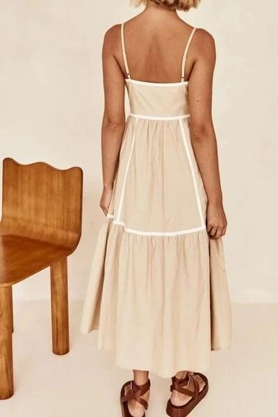 Contrast Trim Square Neck Midi Cami Dress - Trendsi - Flyclothing LLC