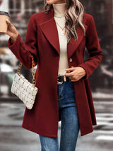 Collared Neck Button Up Long Sleeve Coat - Trendsi - Flyclothing LLC
