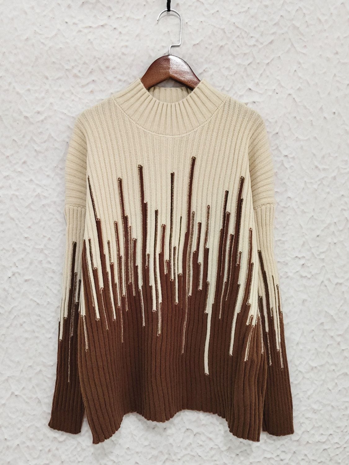 Contrast Mock Neck Long Sleeve Sweater - Trendsi