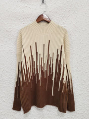 Contrast Mock Neck Long Sleeve Sweater - Trendsi
