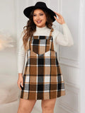 Plus Size Plaid Wide Strap Overall Dress - Trendsi