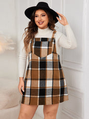 Plus Size Plaid Wide Strap Overall Dress - Trendsi