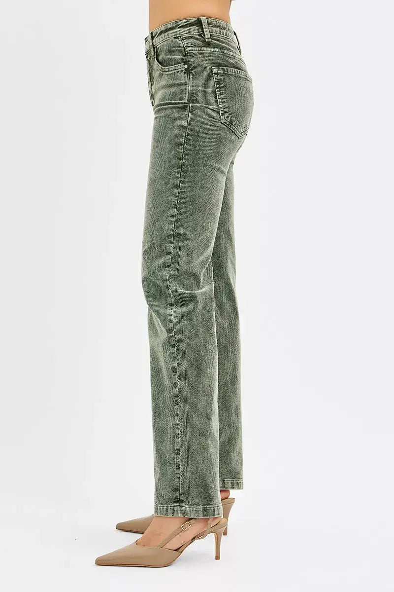 RISEN Tummy Control Mid Rise Straight Leg Corduroy Pants - Trendsi - Flyclothing LLC