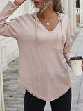 Drawstring Waffle Knit Long Sleeve Hooded Top - Trendsi - Flyclothing LLC