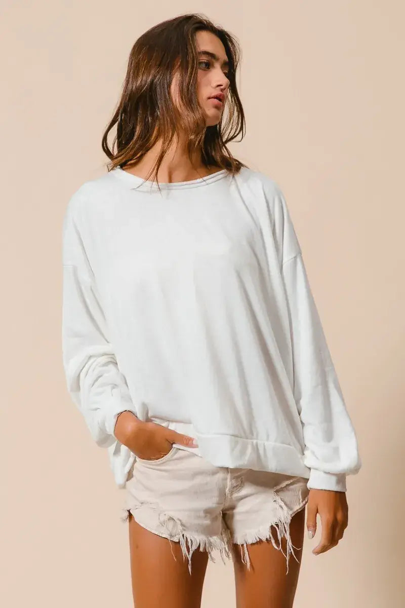 BiBi Loop Terry Pull Over With Cut Edge Band - Trendsi - Flyclothing LLC