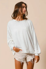 BiBi Loop Terry Pull Over With Cut Edge Band - Trendsi - Flyclothing LLC