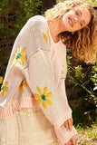 POL V-Neck Floral Pattern Chenille Sweater - Trendsi