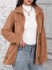 Drawstring Zip Up Long Sleeve Outerwear - Trendsi