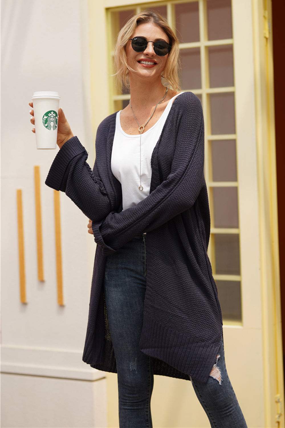 Open Front Long Sleeve Cardigan - Trendsi - Flyclothing LLC