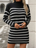 Striped Mock Neck Long Sleeve Mini Dress - Trendsi - Flyclothing LLC