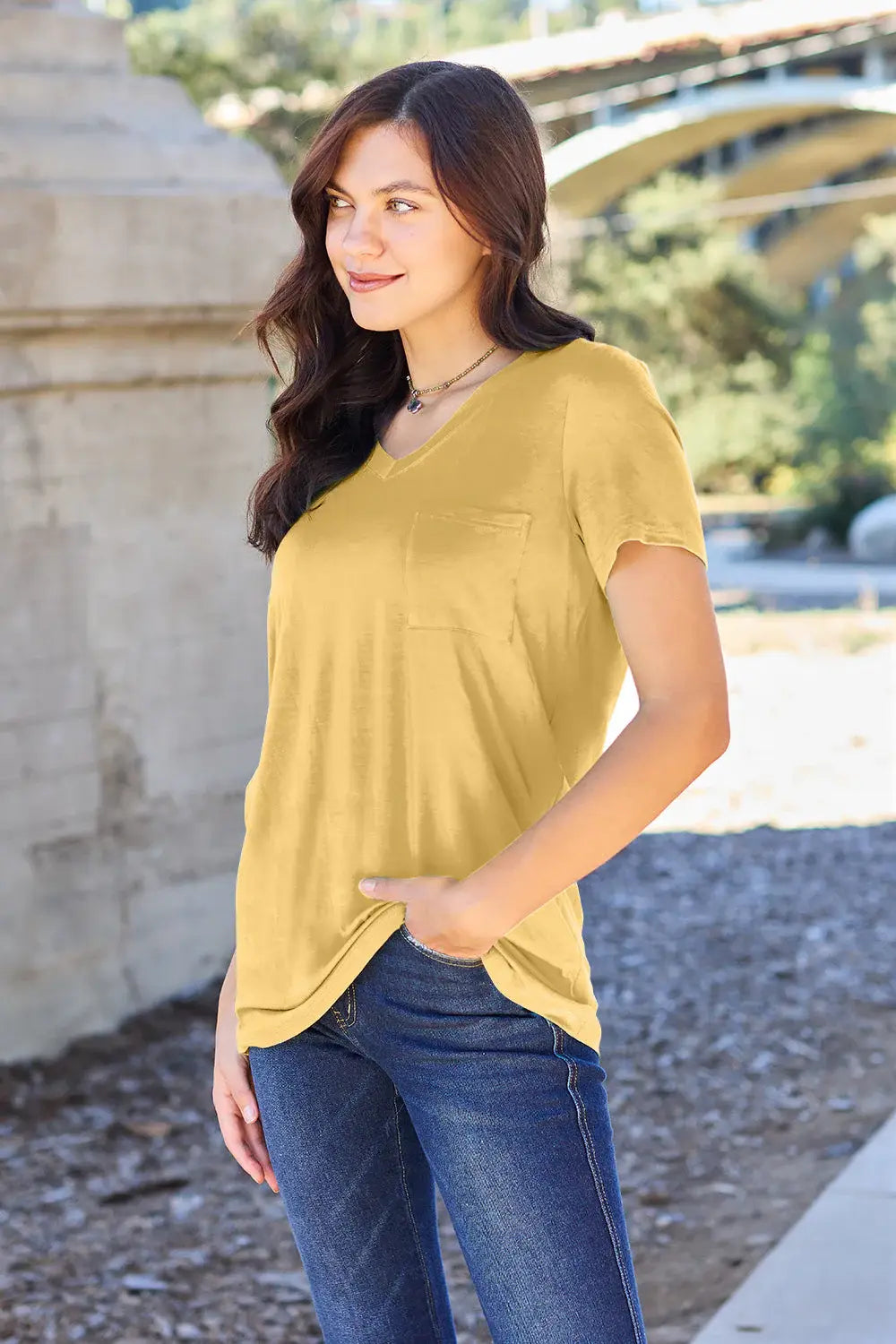 Basic Bae Bamboo Full Size V-Neck Short Sleeve T-Shirt - ShopBasicbae - Flyclothing LLC