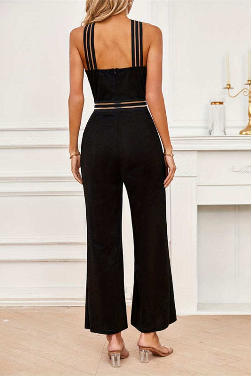 Crisscross Cutout Sleeveless Wide Leg Jumpsuit - Trendsi - Flyclothing LLC