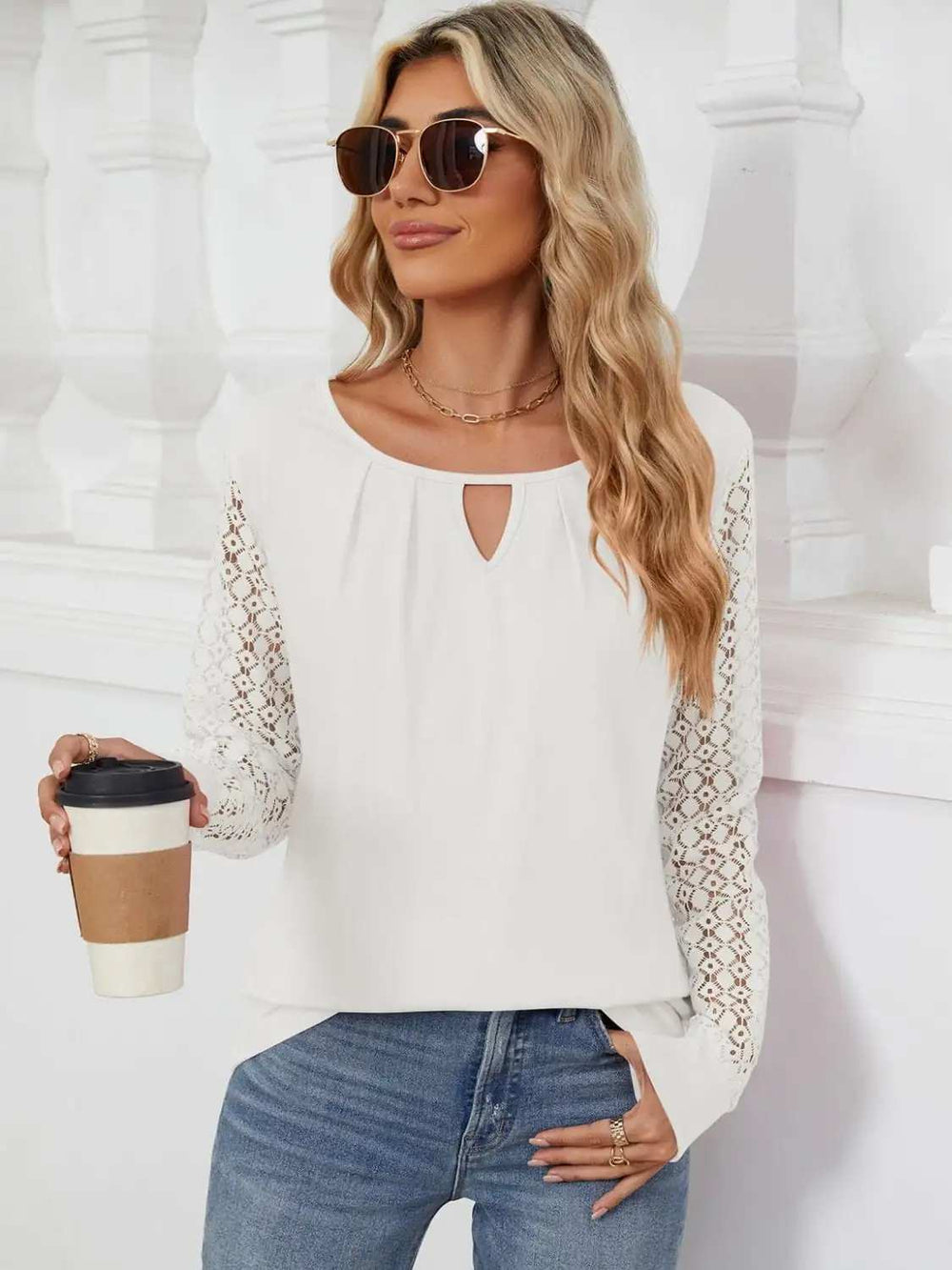 Cutout Round Neck Long Sleeve T-Shirt - Trendsi - Flyclothing LLC