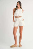 MABLE Eyelet Bubble Hem Sleeveless Top and Shorts Set - Trendsi - Flyclothing LLC
