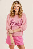 BiBi Metallic Letter Short Puff Sleeve Hairy Sweater - Trendsi - Flyclothing LLC