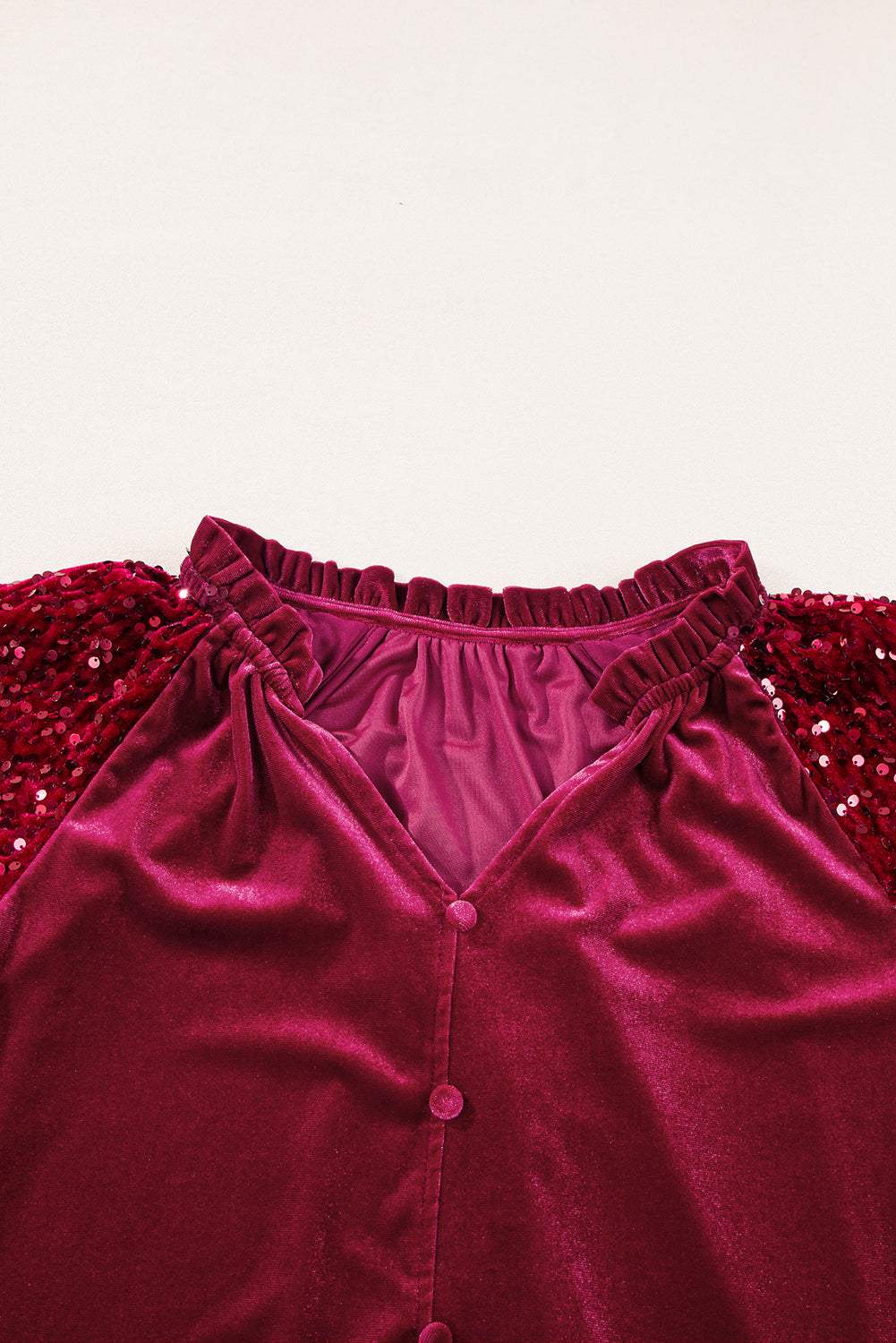 Sequin Notched Long Sleeve Blouse - Trendsi - Flyclothing LLC