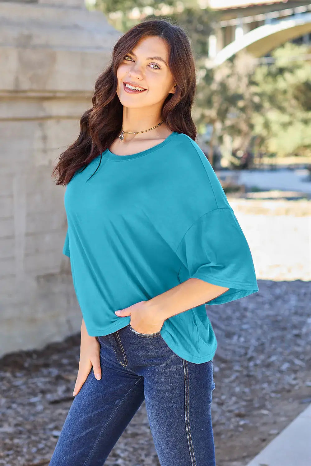 Basic Bae Full Size Round Neck Drop Shoulder T-Shirt - ShopBasicbae - Flyclothing LLC