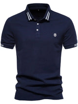 Men's Embroidered Striped Short Sleeve Polo - Trendsi - Flyclothing LLC