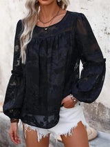 Round Neck Balloon Sleeve Blouse - Trendsi - Flyclothing LLC