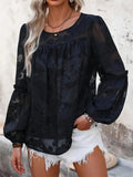 Round Neck Balloon Sleeve Blouse - Trendsi