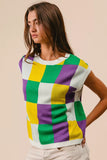 BiBi Mardi Gras Checker Pattern Sleeveless Sweater Top - Trendsi - Flyclothing LLC