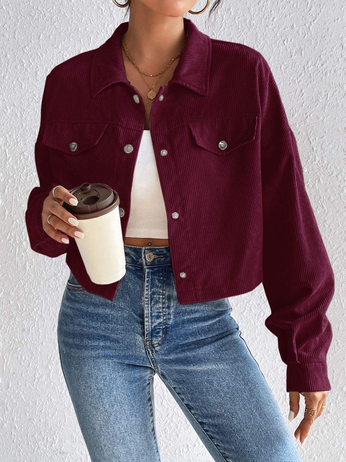 Snap Down Long Sleeve Jacket - Trendsi - Flyclothing LLC