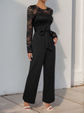 Perfee Lace Round Neck Long Sleeve Jumpsuit - Trendsi