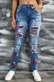 Distressed Sequin Pumpkin Jeans - Trendsi